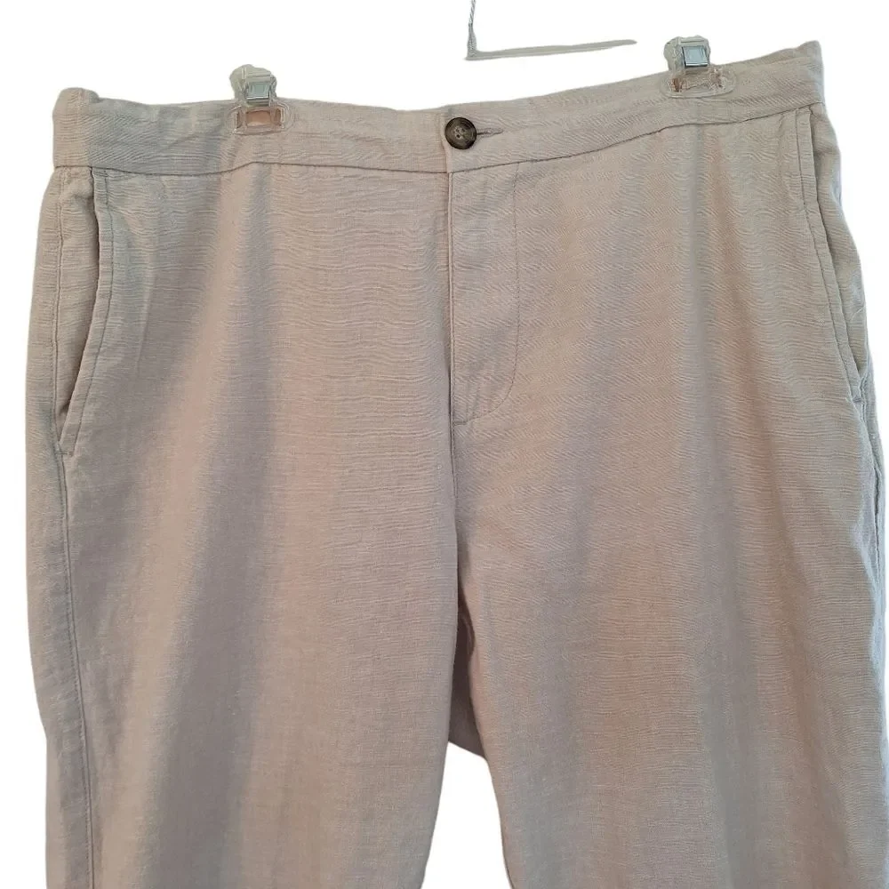 Old Navy Linen Blend Slim Pull On Trousers NWOT Drawstring Pants Beige Men's L